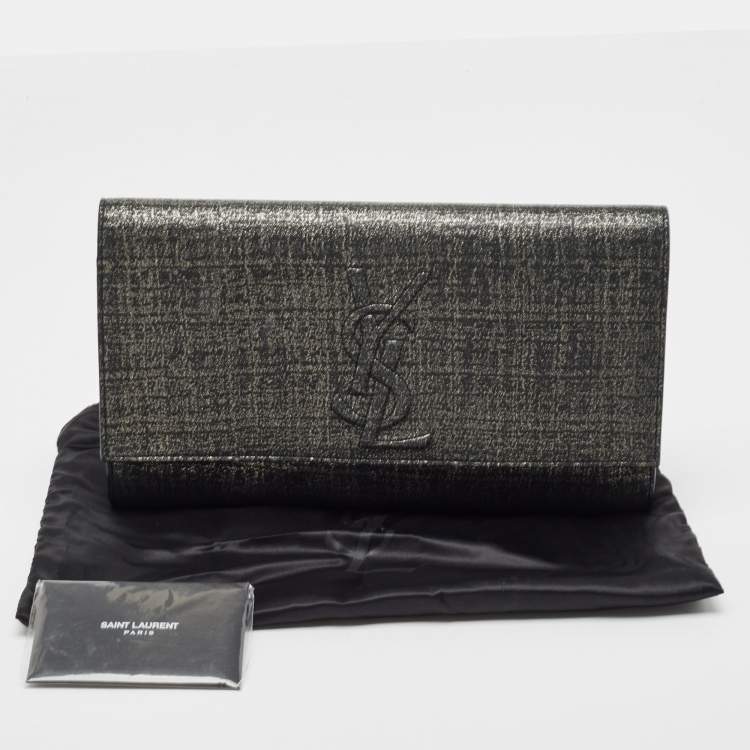 Pre Owned Saint Laurent Silver/Black Shimmering Canvas Belle De Jour Clutch
