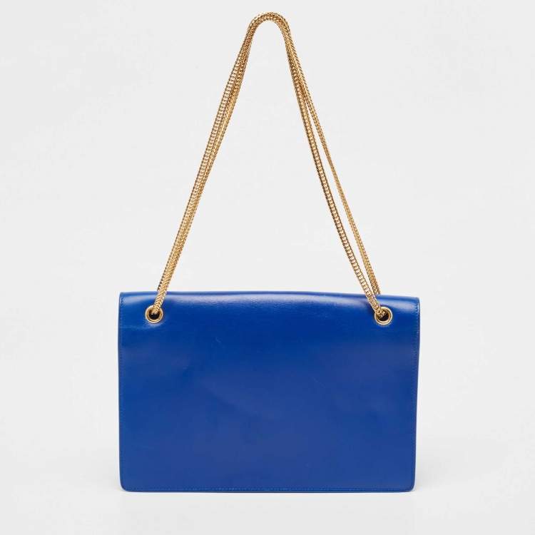 Pre Owned Saint Laurent Blue/Green Leather Betty Clutch