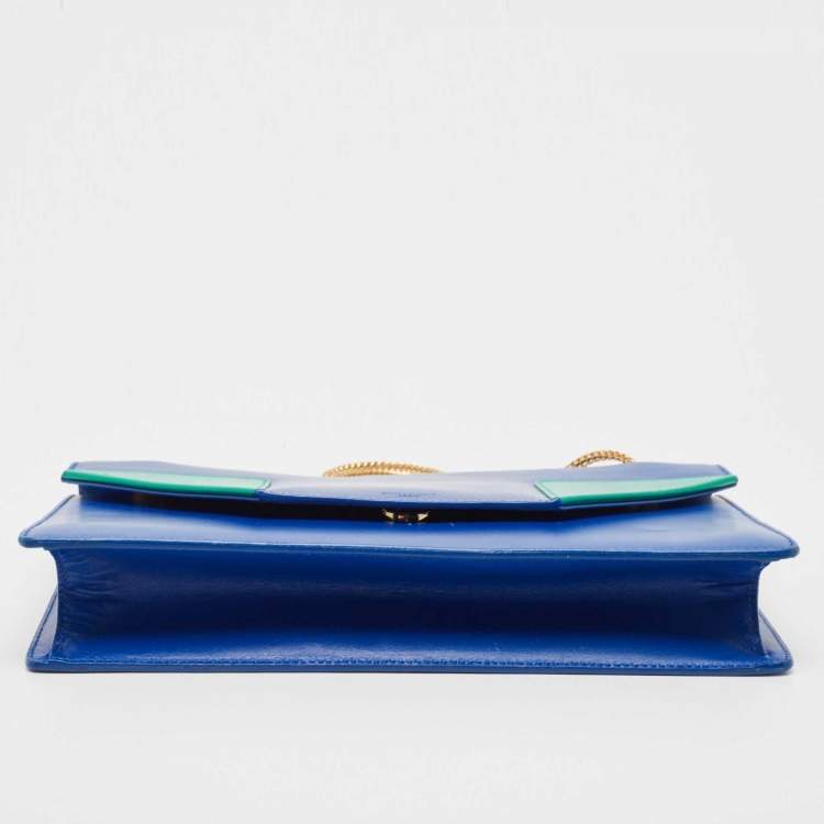 Pre Owned Saint Laurent Blue/Green Leather Betty Clutch
