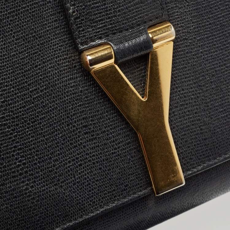 Pre Owned Saint Laurent Black Leather Y-Ligne Clutch