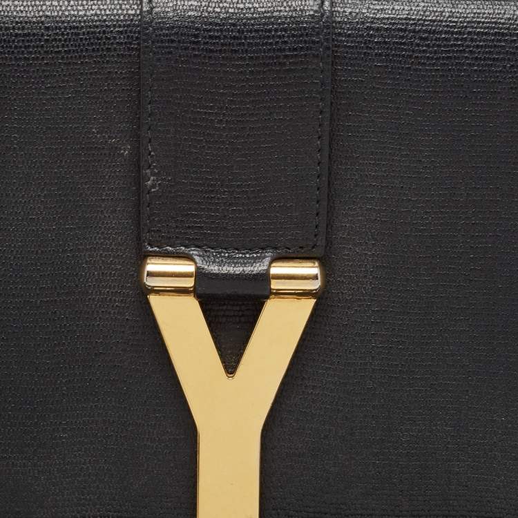 Pre Owned Saint Laurent Black Leather Y-Ligne Clutch