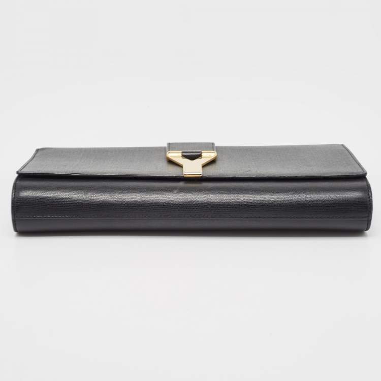 Pre Owned Saint Laurent Black Leather Y-Ligne Clutch