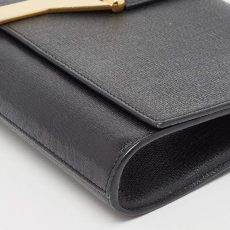 Pre Owned Saint Laurent Black Leather Y-Ligne Clutch