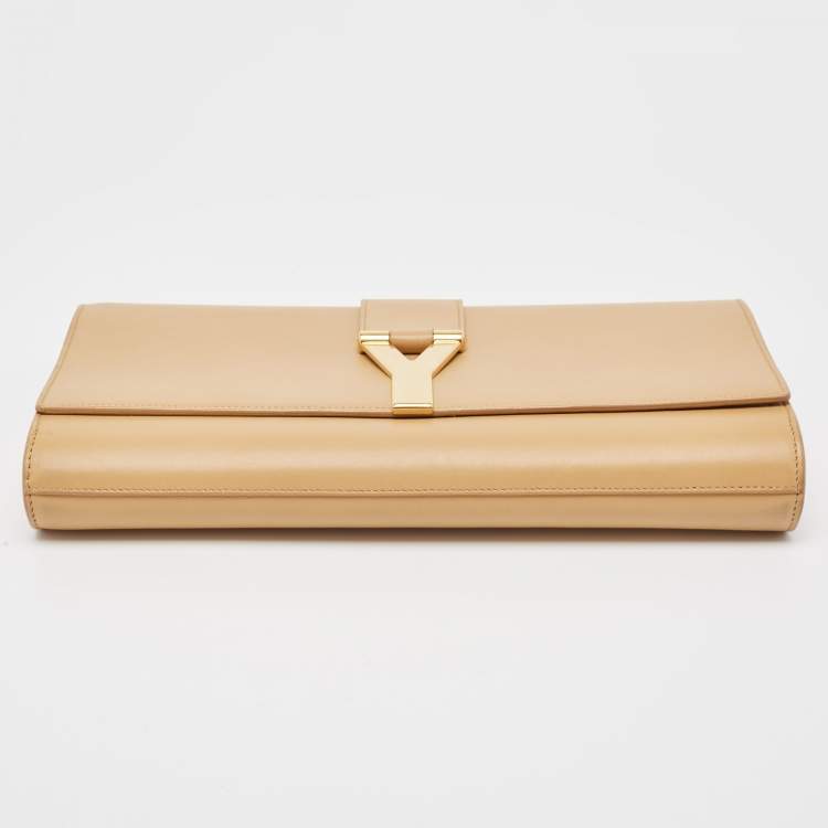 مملوكة مسبقًا Saint Laurent Beige Leather Y-Ligne Clutch