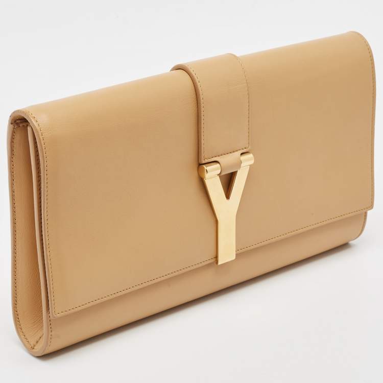 مملوكة مسبقًا Saint Laurent Beige Leather Y-Ligne Clutch