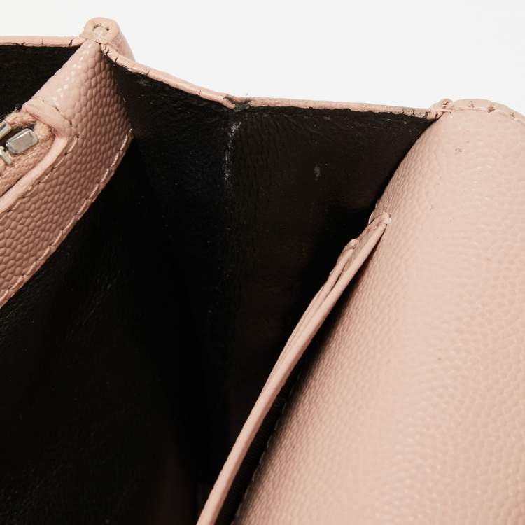 Pre Owned Saint Laurent Light Pink Matelassé Leather Cassandre Wallet on Chain