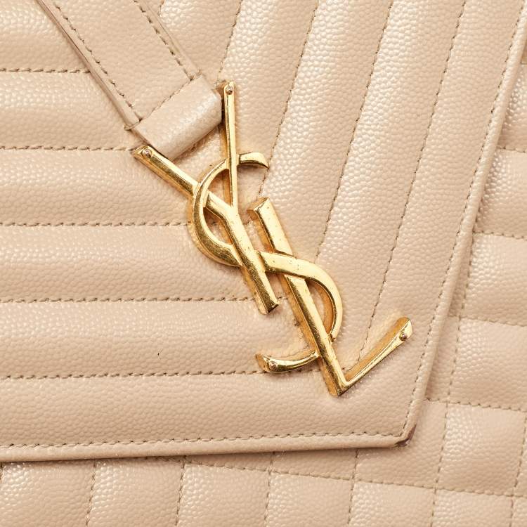 Pre Owned Saint Laurent Beige Mixed Quilted Leather Large Monogram Envelope Shoulder Bag