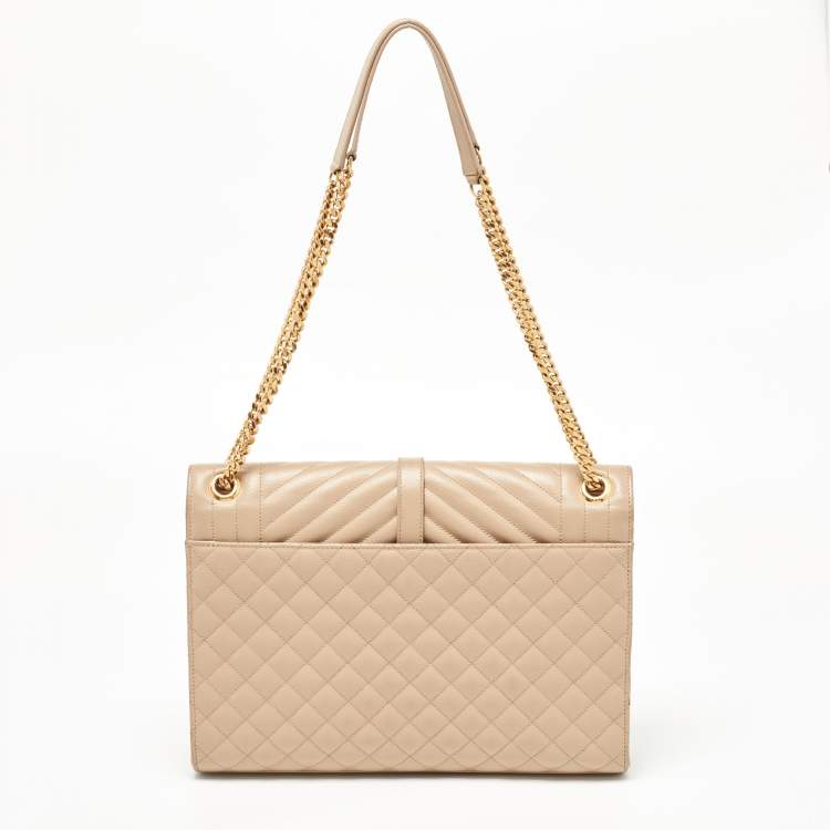 Pre Owned Saint Laurent Beige Mixed Quilted Leather Large Monogram Envelope Shoulder Bag