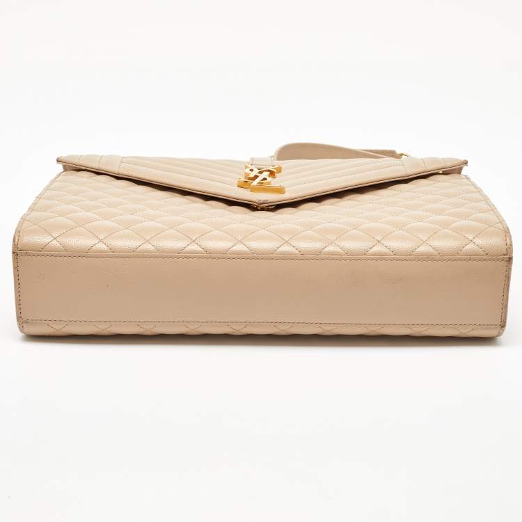 Pre Owned Saint Laurent Beige Mixed Quilted Leather Large Monogram Envelope Shoulder Bag