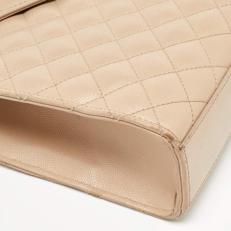 Pre Owned Saint Laurent Beige Mixed Quilted Leather Large Monogram Envelope Shoulder Bag