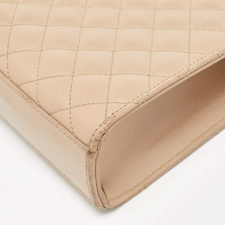Pre Owned Saint Laurent Beige Mixed Quilted Leather Large Monogram Envelope Shoulder Bag
