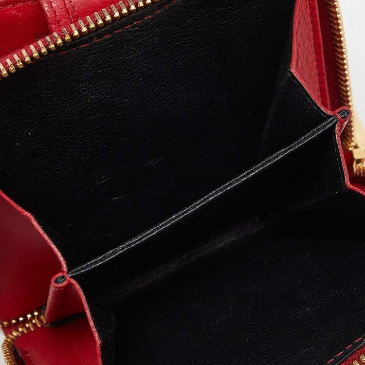 Pre Owned Saint Laurent Red Leather Y line Zip Compact Wallet