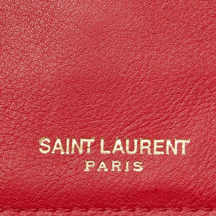 Pre Owned Saint Laurent Red Leather Y line Zip Compact Wallet