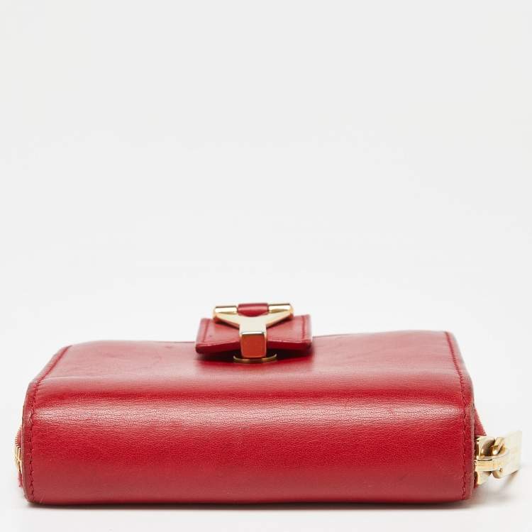 Pre Owned Saint Laurent Red Leather Y line Zip Compact Wallet