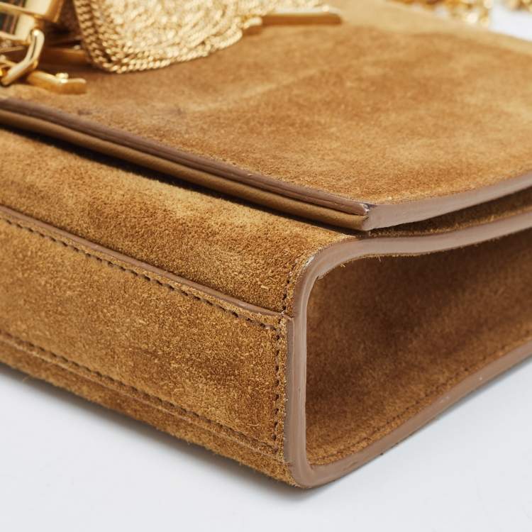 Pre Owned Saint Laurent Brown Suede Small Kate Tassel Crossbody Bag