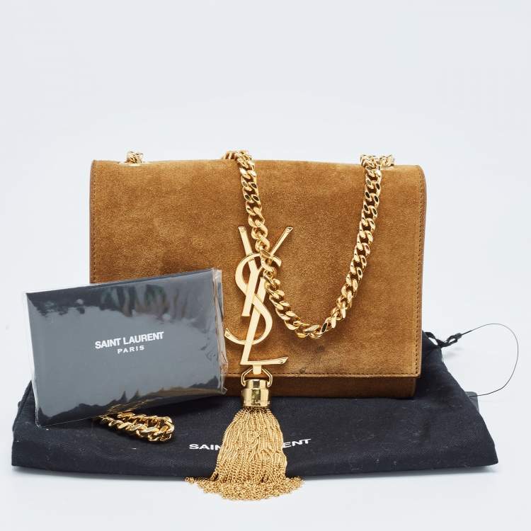 Pre Owned Saint Laurent Brown Suede Small Kate Tassel Crossbody Bag