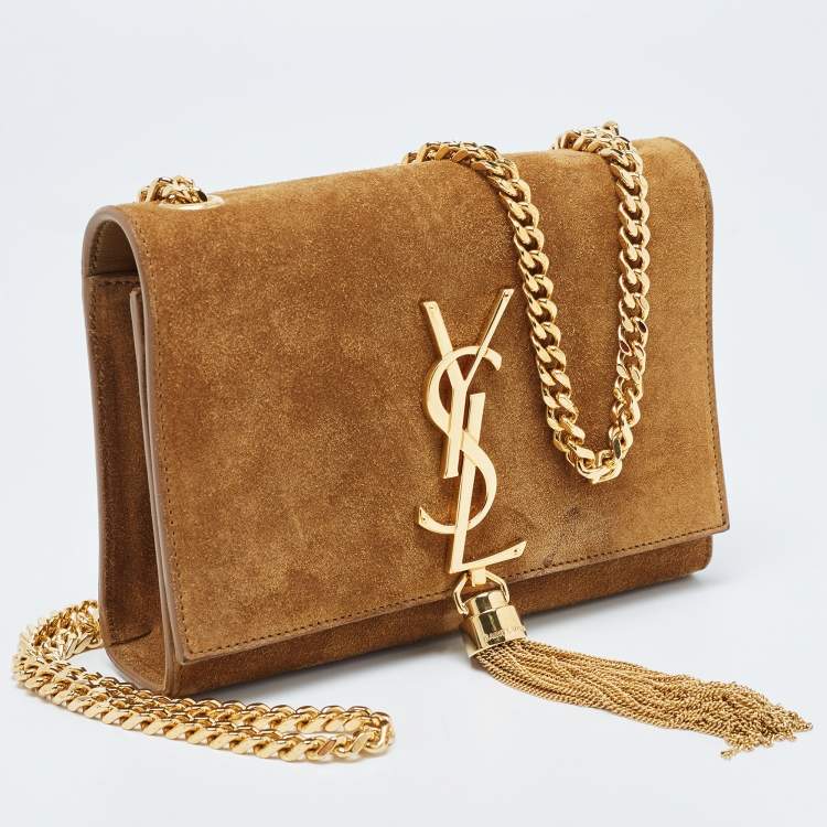 Pre Owned Saint Laurent Brown Suede Small Kate Tassel Crossbody Bag