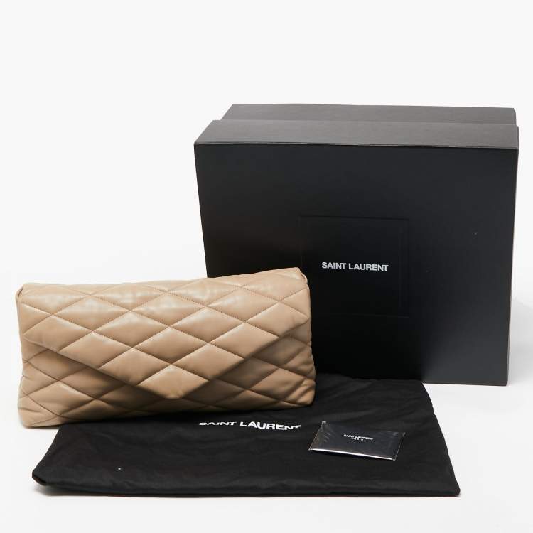 Pre Owned Saint Laurent Beige Puffer Leather Sade Envelope Clutch