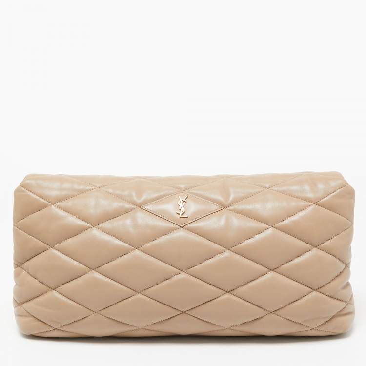 Pre Owned Saint Laurent Beige Puffer Leather Sade Envelope Clutch