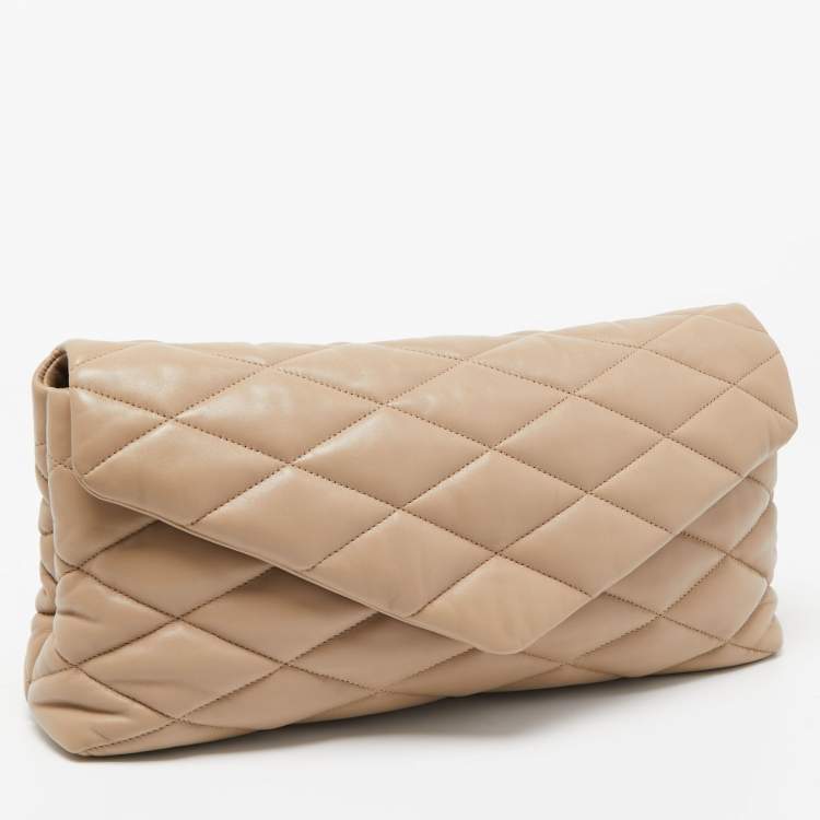 Pre Owned Saint Laurent Beige Puffer Leather Sade Envelope Clutch