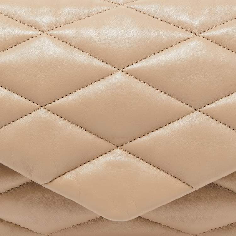 Pre Owned Saint Laurent Beige Puffer Leather Sade Envelope Clutch