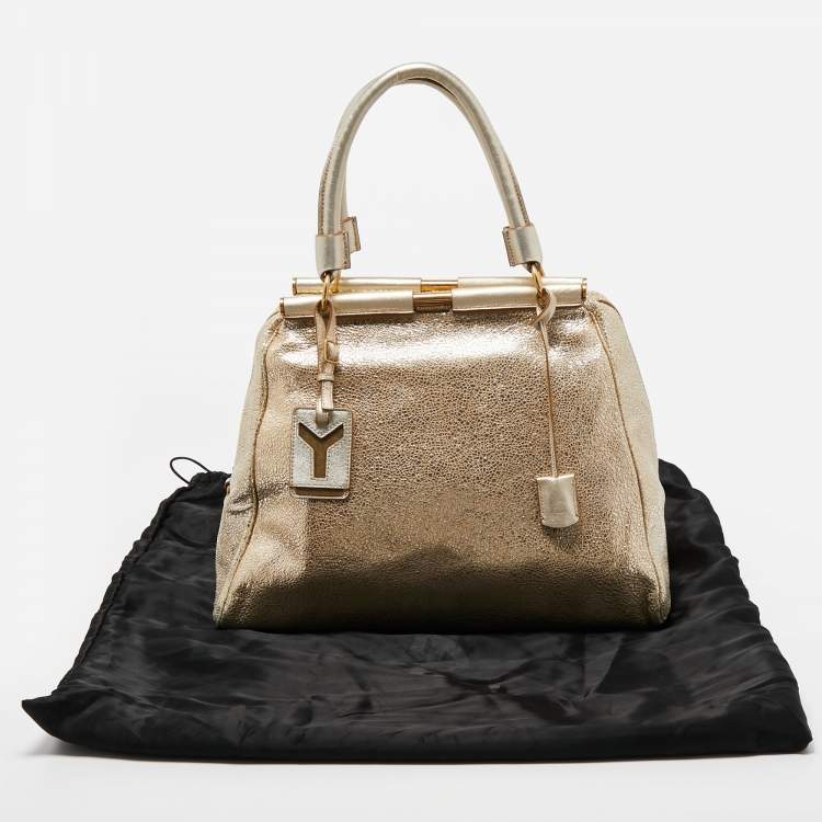 Pre Owned Saint Laurent Gold Textured Leather Medium Majorelle Bag