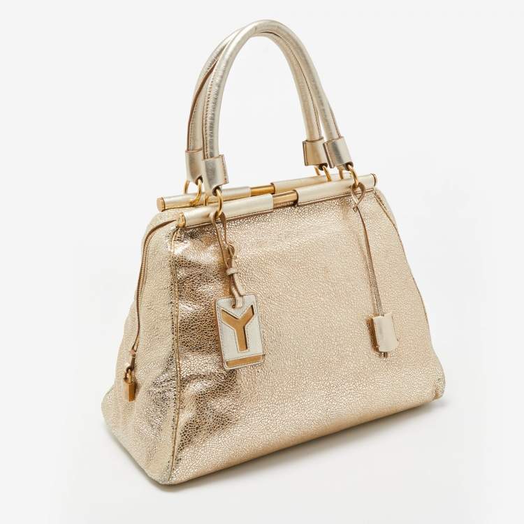 Pre Owned Saint Laurent Gold Textured Leather Medium Majorelle Bag