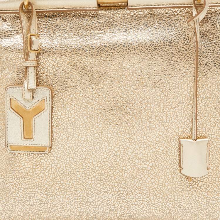 Pre Owned Saint Laurent Gold Textured Leather Medium Majorelle Bag