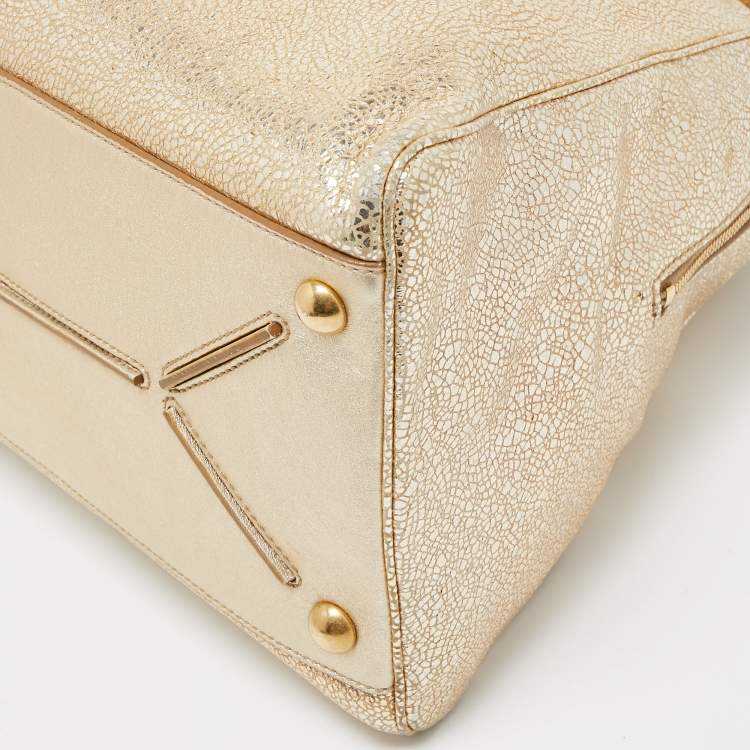 Pre Owned Saint Laurent Gold Textured Leather Medium Majorelle Bag