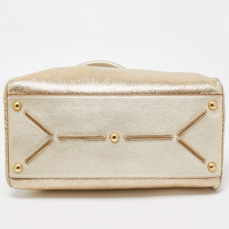 Pre Owned Saint Laurent Gold Textured Leather Medium Majorelle Bag