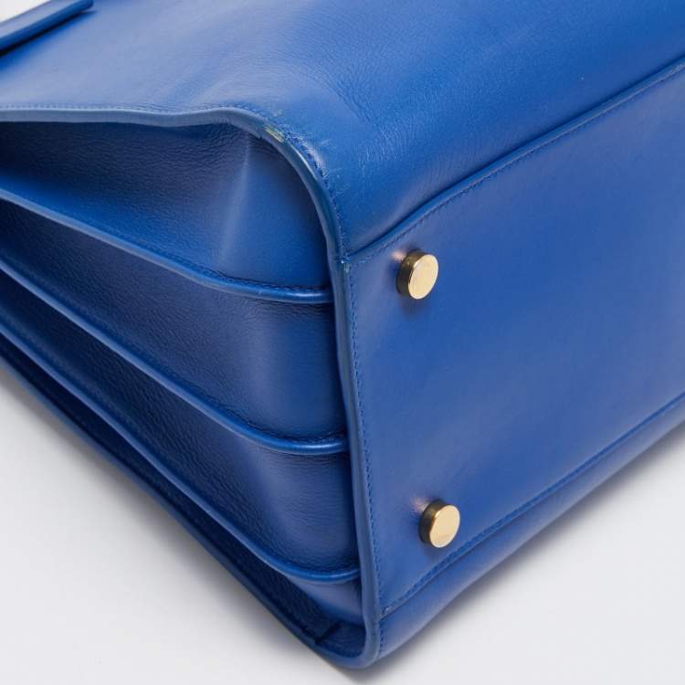 Pre Owned Saint Laurent Blue Leather Small Classic Sac De Jour Tote