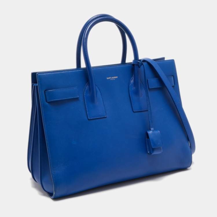 Pre Owned Saint Laurent Blue Leather Small Classic Sac De Jour Tote