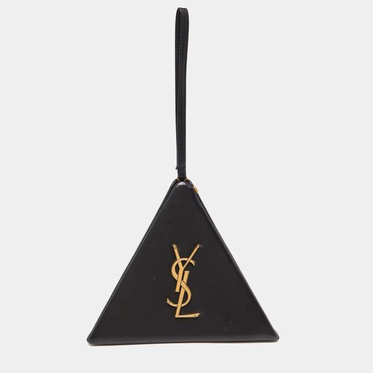 Pre Owned Saint Laurent Black Leather Pyramid Box Wristlet Clutch