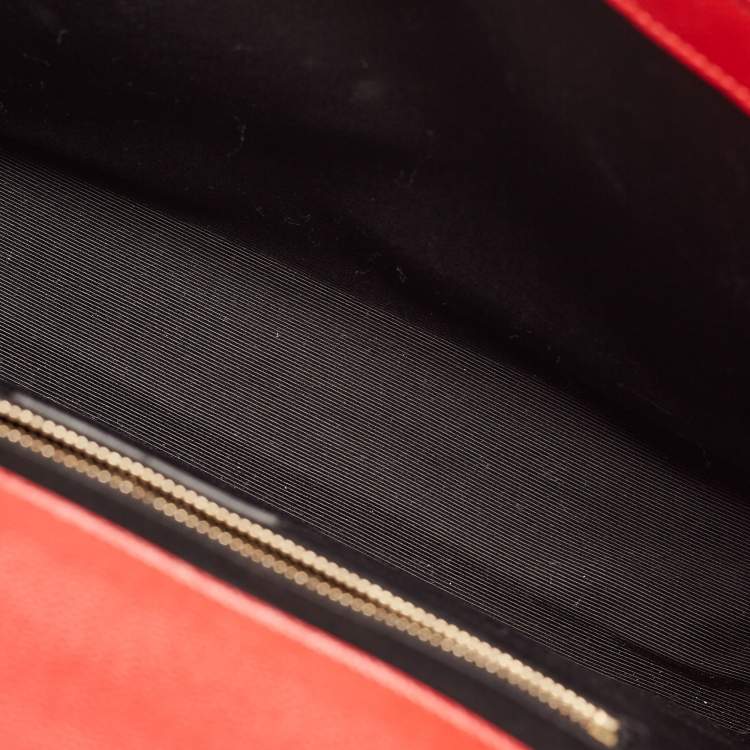 Pre Owned Saint Laurent Red Matelassé Leather Large Monogram Envelope Shoulder Bag