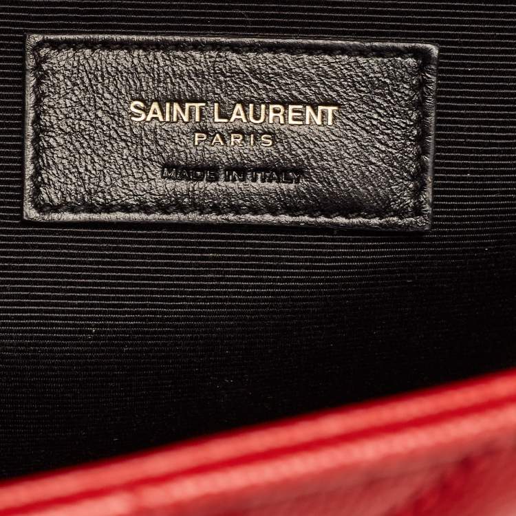 Pre Owned Saint Laurent Red Matelassé Leather Large Monogram Envelope Shoulder Bag