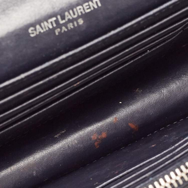 Pre Owned Saint Laurent Navy Blue Croc Embossed Leather Mini Sunset Chain Bag