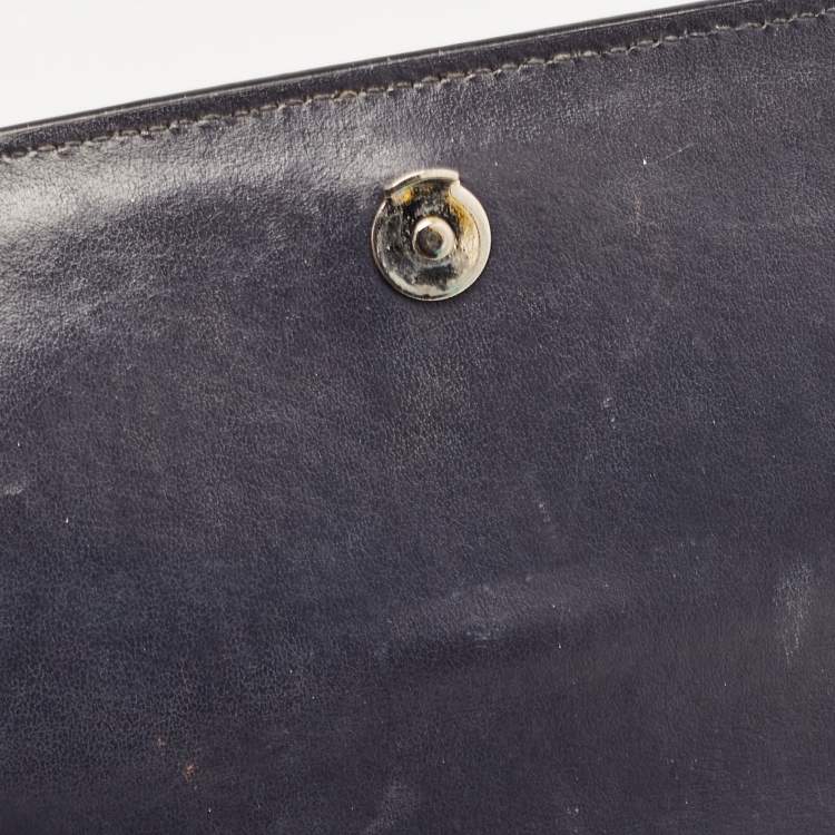 Pre Owned Saint Laurent Navy Blue Croc Embossed Leather Mini Sunset Chain Bag