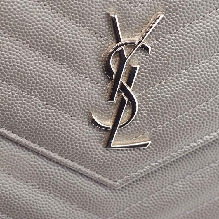 Pre Owned Saint Laurent Grey Matelassé Leather Monogram Envelope Wallet on Chain