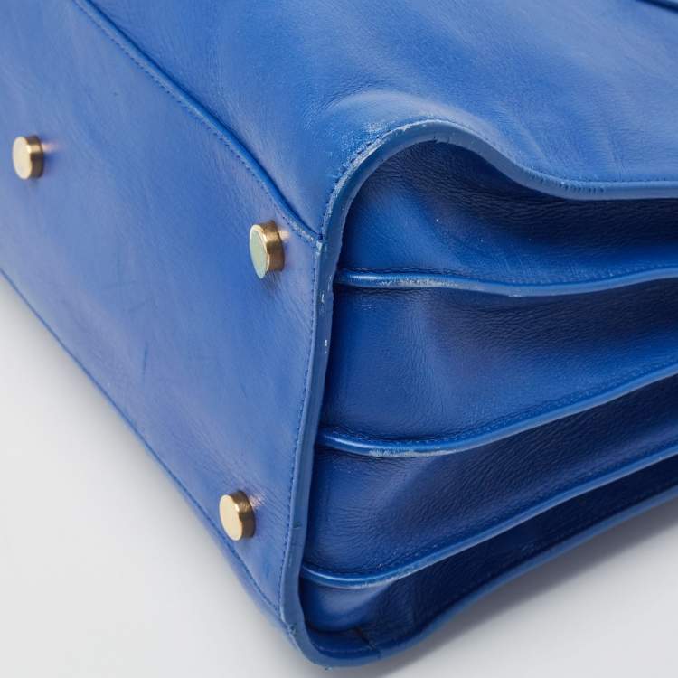 Pre Owned Saint Laurent Blue Leather Small Classic Sac De Jour Tote