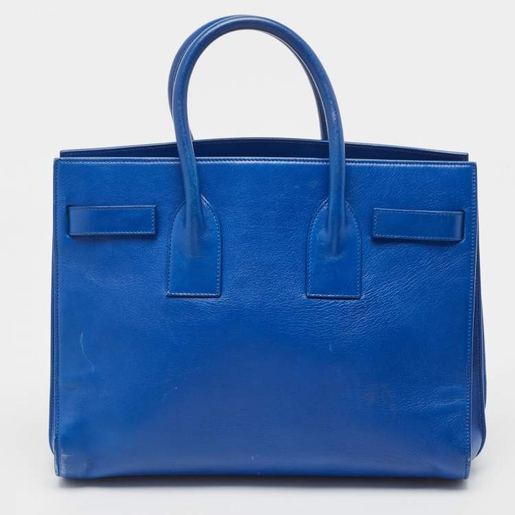 Pre Owned Saint Laurent Blue Leather Small Classic Sac De Jour Tote