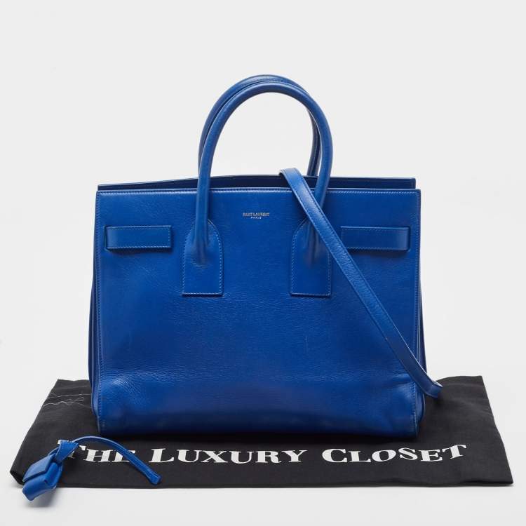 Pre Owned Saint Laurent Blue Leather Small Classic Sac De Jour Tote