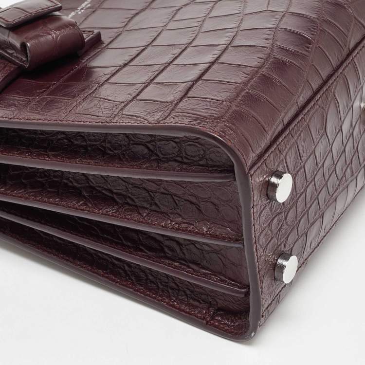 Pre Owned Saint Laurent Burgundy Croc Embossed Leather Nano Classic Sac De Jour Tote