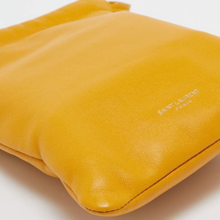 Pre Owned Saint Laurent Yellow Leather Phone Holder Crossbody Bag