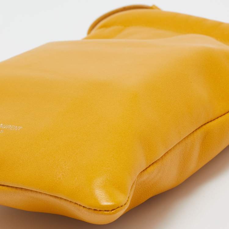 Pre Owned Saint Laurent Yellow Leather Phone Holder Crossbody Bag