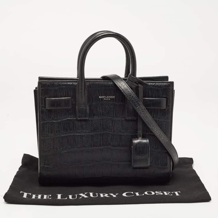 مملوكة مسبقًا Saint Laurent Black Croc Embossed Leather Nano Classic Sac De Jour Tote