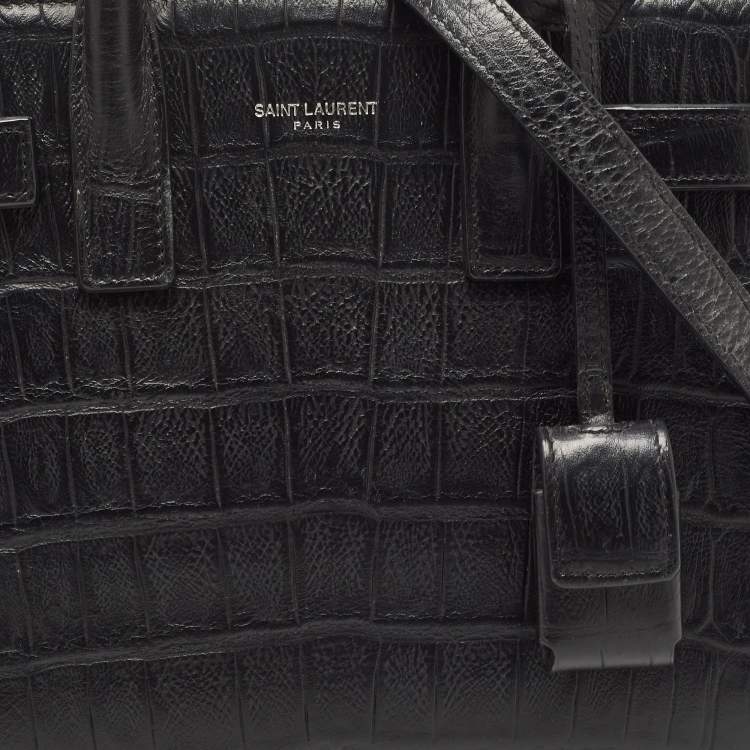 مملوكة مسبقًا Saint Laurent Black Croc Embossed Leather Nano Classic Sac De Jour Tote