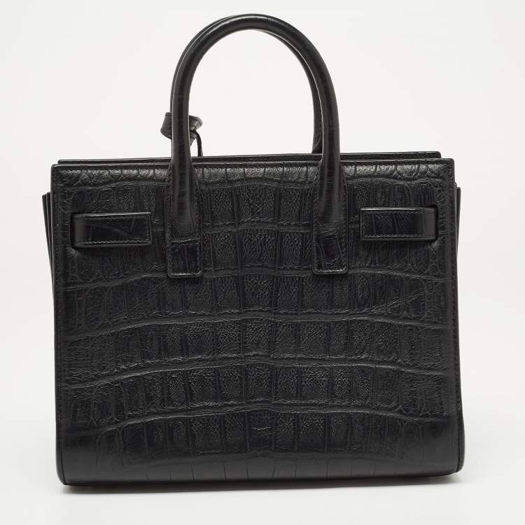 مملوكة مسبقًا Saint Laurent Black Croc Embossed Leather Nano Classic Sac De Jour Tote