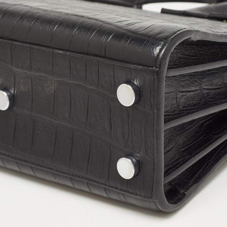 مملوكة مسبقًا Saint Laurent Black Croc Embossed Leather Nano Classic Sac De Jour Tote
