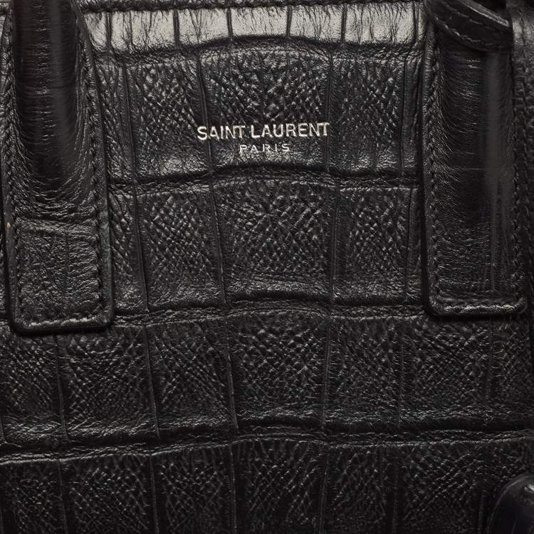 مملوكة مسبقًا Saint Laurent Black Croc Embossed Leather Nano Classic Sac De Jour Tote