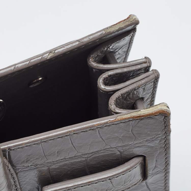 Pre Owned Saint Laurent Grey Croc Embossed Leather Nano Classic Sac De Jour Tote